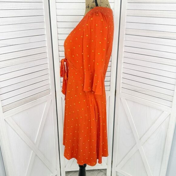 Free People All Yours Polkadot Flounce Sleeve Mini Dress Orange V Neck 4 - Picture 3 of 15